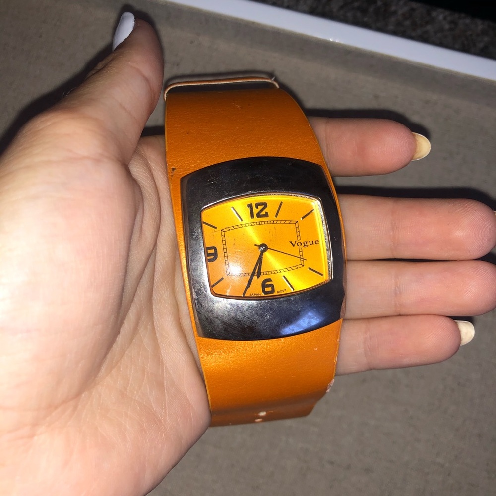 Vogue orange leather band watch